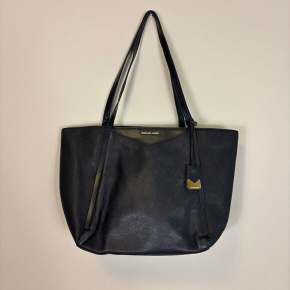 Michael Kors Black Leather Large Shoulder Tote Bag Purse - Picture 1 of 9